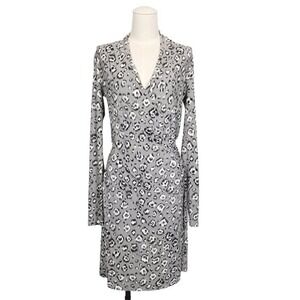 Norma Kamali Faux Wrap Dress Gray Leopard Print Long Sleeve Size Large